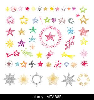 Star icons and pictogram. Collection of multicolor star shapes Isolated on a white background Stock Vector