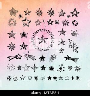Star icons and pictogram. Collection black star shapes on gradient abstract background Stock Vector