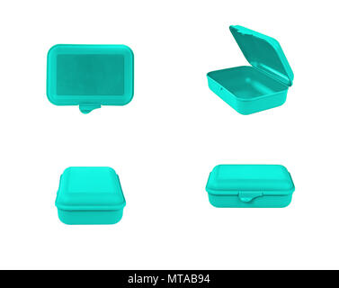 Green plastic box package isolated on white background. Front, top, side view Stock Photo