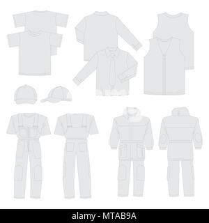 Collection of men work clothes (front, back, views) Stock Vector