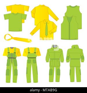 Collection of men work clothes (front, back, views) Stock Vector