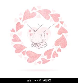 Valentine concept. Vector illustration showing of a couple holding hands, framed by a heart Stock Vector