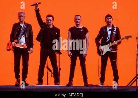 © Licensed to Alamy. 09/07/2017. Twickenham Stadium, London, UK. U2 Perform during their Joshua Tree 30th Anniversary World Tour. Band members include Bono, The Edge, Adam Clayton, Larry Mullen Jr.  Photo credit: Andy Sturmey/Alamy Stock Photo