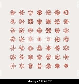 Set of 49 Linear Snowflakes. Vintage outlined snowflakes Stock Vector