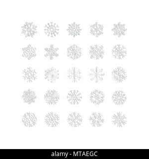 Silver snowflakes line icons on white background. Collection graphic art for your design Merry Christmas and Happy New Year Stock Vector