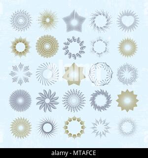 Rays and starburst design elements. Collection of sunburst vintage style elements and icons for label and stickers. Hand drawn sunshine shapes Stock Vector