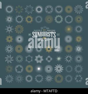 Hand drawn rays and starburst design elements. Collection of sunburst vintage style elements and icons for label and stickers Stock Vector