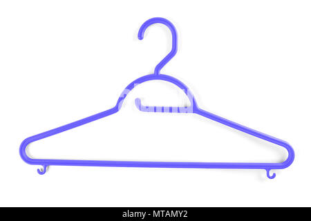 Purple plastic hanger for clothes on a white background Stock Photo