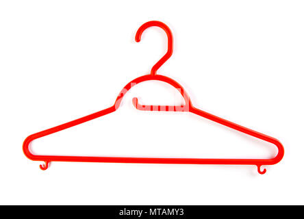 Green plastic hanger for clothes on a white background Stock Photo