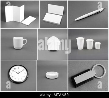 Set of white stationery on gray background Stock Photo