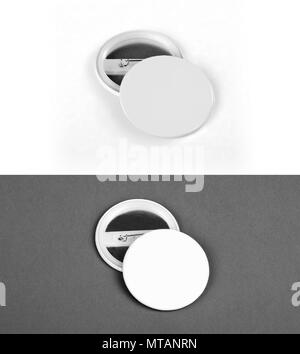 Blank badges on gray background copy space Stock Photo - Alamy