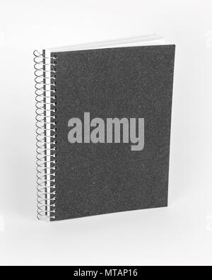 Ring notebook with black cover on white background. Stock Photo