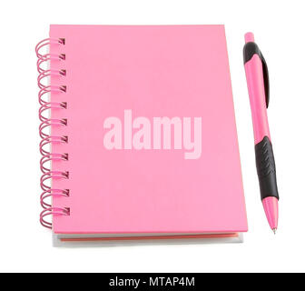 Pink notepad with color pen isolated on white background, identity design, corporate templates, company style Stock Photo
