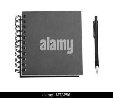 Black notebook and pencil isolated on white background, identity design, corporate templates, company style, set of office stationery Stock Photo