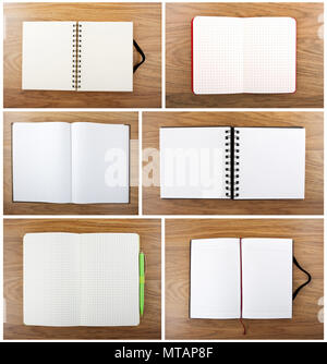 Set of color open notebook on wooden background Stock Photo