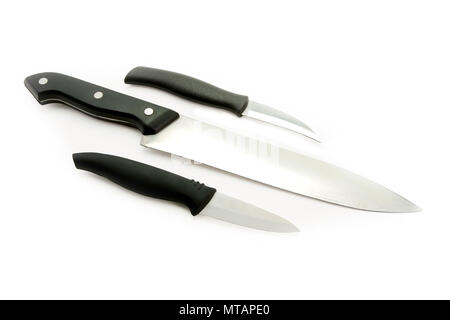 carving knifes, kitchen knife, peeler, steel knives, stainless steel knife, ceramic Knife, knives on a white background, isolated on white Stock Photo