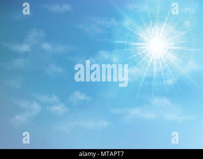 Abstract of realistic sunburst on clear blue skys background with copy space of text, illustration vector eps10 Stock Vector