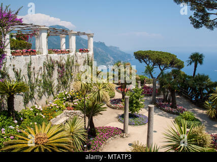 Ravello, Italy - June 16, 2017: Garden at Villa Rufolo in Ravello. Amalfi Coast Italy