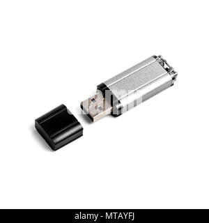 Grey usb flash drive on a white background Stock Photo