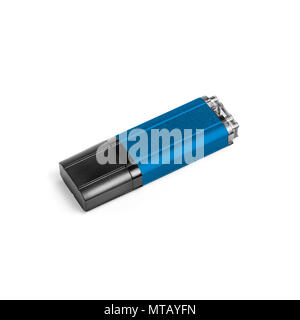 Blue usb flash drive on a white background Stock Photo