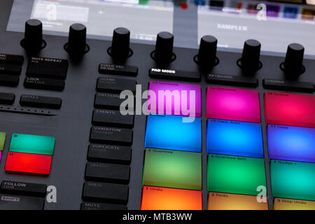 Close up view of professional studio sound recording device Stock Photo