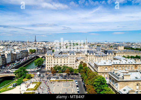 The breathtaking view of Paris from the top of one of the towers of Notre-Dame Stock Photo