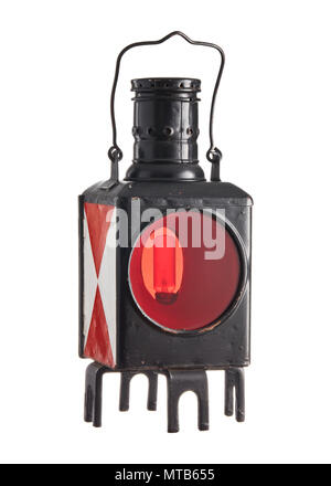 Antique vintage railway lantern on isolated white background Stock Photo