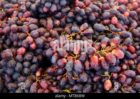 Close up pile of red grape on the market counter Stock Photo