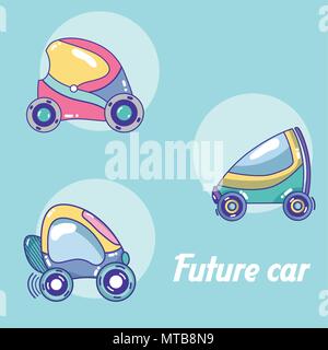 Future cars in round icons Stock Vector