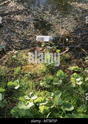 Plastic bottle litter in water Stock Photo