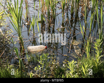 Plastic bottle litter in water Stock Photo