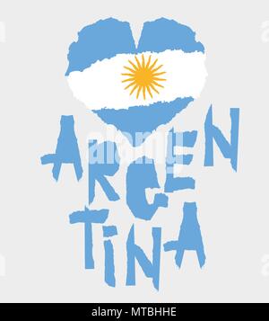 Love Argentina, America. Vintage national flag in silhouette of heart Torn paper texture style Independence day background Good idea for retro badge b Stock Vector