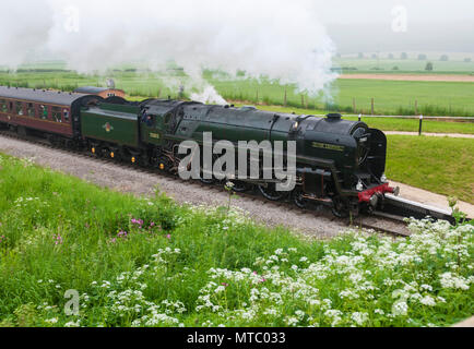 Britannia class steam locomotive 'Oliver Cromwell' on the Gloucestershire and Warwickshire Steam Railway near Hailes, Gloucestershire, UK Stock Photo