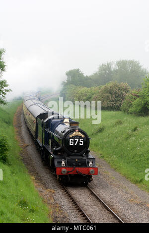 GWR King class steam locomotive 'King Edward II' on the Gloucestershire Warwickshire Steam Railway, Hailes, Gloucestershire, UK