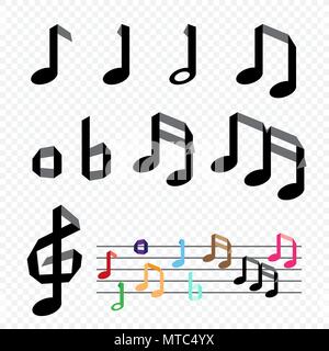 Origami paper music note on transparent background. Handmade musical treble clef and notes on staff melody Stock Vector
