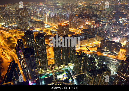 Cityscape of Hong Kong at night Stock Photo