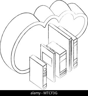 cloud computing with text books isometric icon Stock Vector