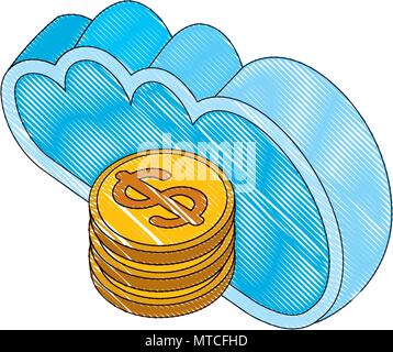 cloud computing with money coins isometric icon Stock Vector