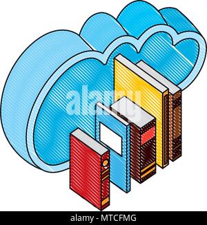 cloud computing with text books isometric icon Stock Vector