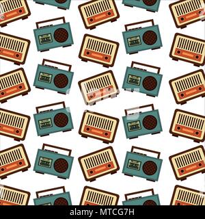 vintage radio and boombox stereo cassette retro classic pattern Stock Vector