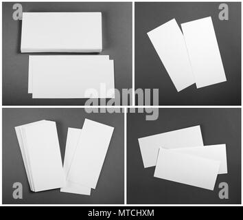 Set of Blank white flyers over gray background. Identity design. Flyer Mockup. Corporate templates. Stock Photo