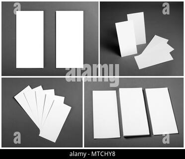 Set of Blank white flyers over gray background. Identity design. Flyer Mockup. Corporate templates. Stock Photo