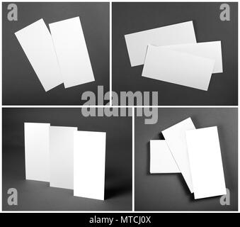 Set of Blank white flyers over gray background. Identity design. Flyer Mockup. Corporate templates. Stock Photo