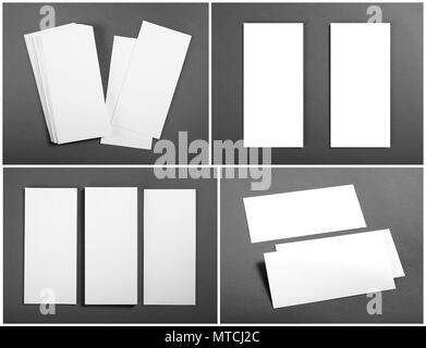 Set of Blank white flyers over gray background. Identity design. Flyer Mockup. Corporate templates. Stock Photo