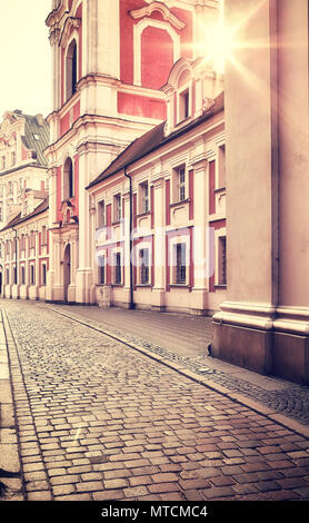 Poznan Old Town at sunrise, retro color toning applied, Poland. Stock Photo
