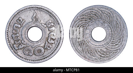 Thailand 10 satang coin, (1935 or B.E.2478) isolated on white background. Stock Photo