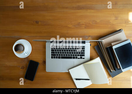 Overhead View top view man Working Desk Concept Stock Photo
