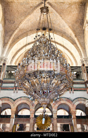 Big bronze chandelier in Church Of The Holy Sepulchre. Jerusalem. Israel