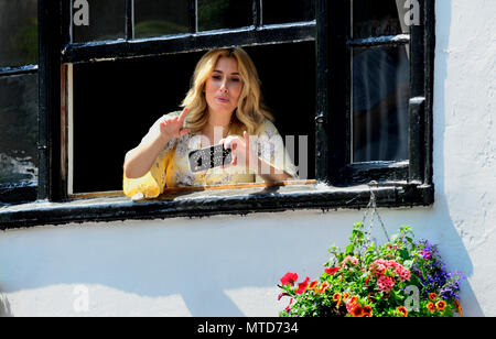 Stacey Solomon - singer and television presenter - in Loose Village, Kent, presenting from the Loose Village Duck Race for ITV's Loose Women, Bank Hol Stock Photo