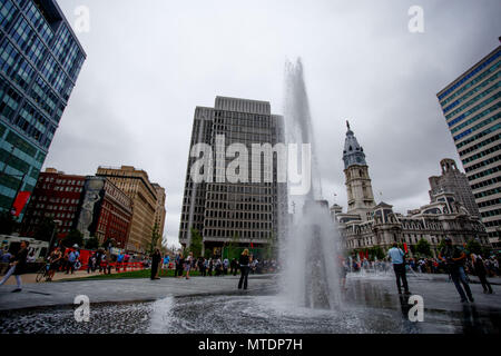 Philadelphia, PA, USA. 30th May, 2018. A newly installed fountain flows at the city's iconic Love Park, home of the famous LOVE statue by artist Robert Indiana, which re-opened this month after more than two years of renovations. Credit: Michael Candelori/ZUMA Wire/Alamy Live News Stock Photo